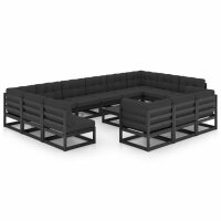 vidaXL 14-tlg. Garten-Lounge-Set mit Kissen Schwarz Kiefer Massivholz