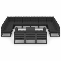 vidaXL 14-tlg. Garten-Lounge-Set mit Kissen Schwarz Kiefer Massivholz