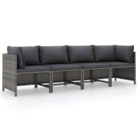 vidaXL 4-Sitzer-Gartensofa mit Kissen Grau Poly Rattan