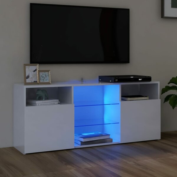 vidaXL TV-Schrank mit LED-Leuchten Hochglanz-Wei&szlig; 120x30x50 cm