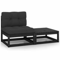 vidaXL 2-tlg. Garten-Lounge-Set mit Kissen Schwarz Kiefer...