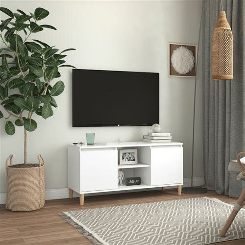 vidaXL TV-Schrank mit Massivholz-Beinen Wei&szlig; 103,5x30x50 cm