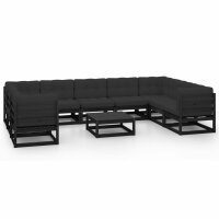 vidaXL 10-tlg. Garten-Lounge-Set mit Kissen Schwarz Massivholz Kiefer