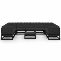 vidaXL 10-tlg. Garten-Lounge-Set mit Kissen Schwarz Massivholz Kiefer