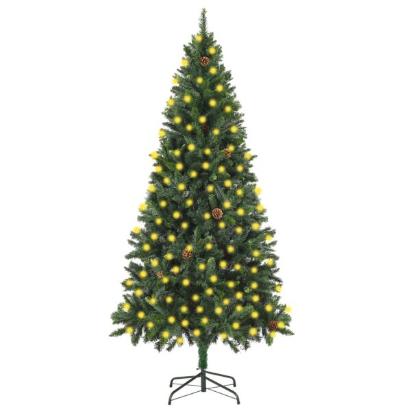 vidaXL K&uuml;nstlicher Weihnachtsbaum mit LEDs &amp; Zapfen Gr&uuml;n 210 cm