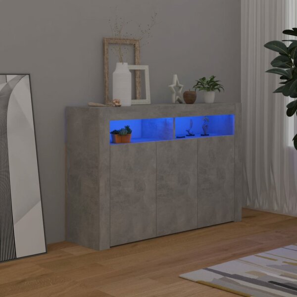 vidaXL Sideboard mit LED-Leuchten Betongrau 115,5x30x75 cm