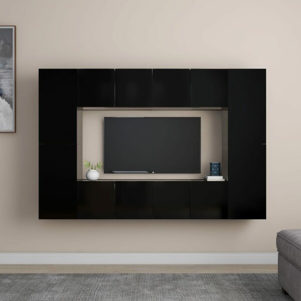 vidaXL 8-tlg. TV-Schrank-Set Schwarz Holzwerkstoff