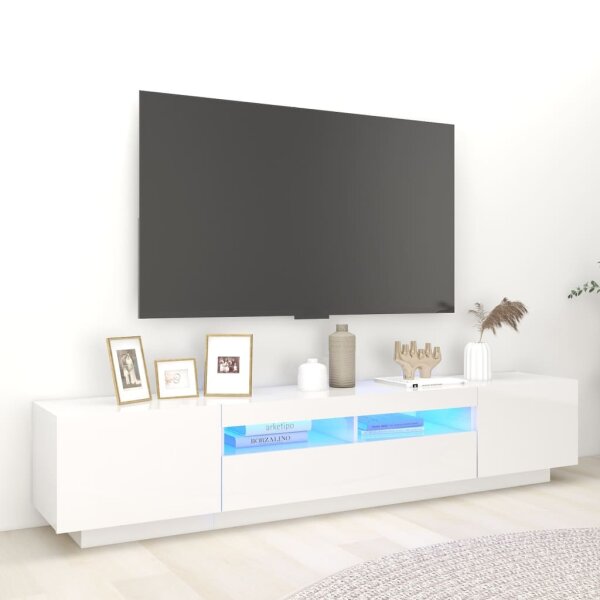 vidaXL TV-Schrank mit LED-Leuchten Hochglanz-Wei&szlig; 200x35x40 cm