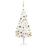 vidaXL K&uuml;nstlicher Weihnachtsbaum mit LEDs &amp; Kugeln Wei&szlig; 150 cm