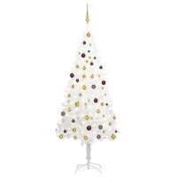 vidaXL K&uuml;nstlicher Weihnachtsbaum mit LEDs &amp; Kugeln Wei&szlig; 210 cm