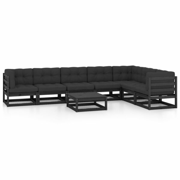 vidaXL 8-tlg. Garten-Lounge-Set mit Kissen Schwarz Kiefer Massivholz