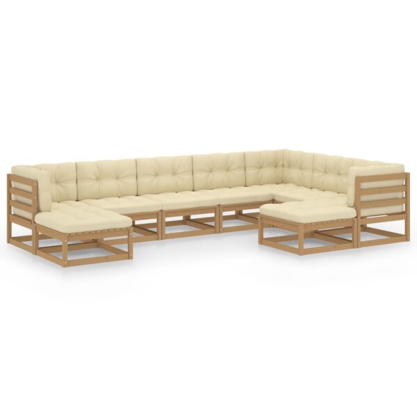 vidaXL 9-tlg. Garten-Lounge-Set Kissen Honigbraun Kiefer Massivholz