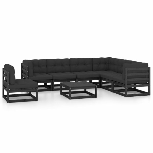 vidaXL 8-tlg. Garten-Lounge-Set mit Kissen Schwarz Kiefer Massivholz