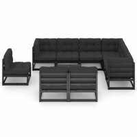 vidaXL 10-tlg. Garten-Lounge-Set mit Kissen Schwarz Kiefer Massivholz