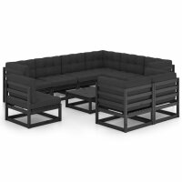 vidaXL 10-tlg. Garten-Lounge-Set mit Kissen Schwarz Kiefer Massivholz