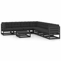 vidaXL 8-tlg. Garten-Lounge-Set mit Kissen Schwarz Kiefer Massivholz