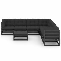 vidaXL 8-tlg. Garten-Lounge-Set mit Kissen Schwarz Kiefer Massivholz