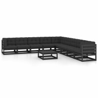 vidaXL 10-tlg. Garten-Lounge-Set mit Kissen Schwarz Kiefer Massivholz