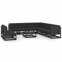 vidaXL 10-tlg. Garten-Lounge-Set mit Kissen Schwarz Kiefer Massivholz