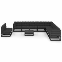 vidaXL 12-tlg. Garten-Lounge-Set mit Kissen Schwarz Kiefer Massivholz