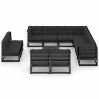 vidaXL 12-tlg. Garten-Lounge-Set mit Kissen Schwarz Kiefer Massivholz