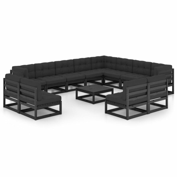 vidaXL 14-tlg. Garten-Lounge-Set mit Kissen Schwarz Kiefer Massivholz