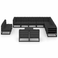 vidaXL 14-tlg. Garten-Lounge-Set mit Kissen Schwarz Kiefer Massivholz