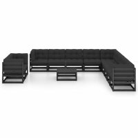 vidaXL 12-tlg. Garten-Lounge-Set mit Kissen Schwarz Kiefer Massivholz