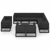 vidaXL 12-tlg. Garten-Lounge-Set mit Kissen Schwarz Kiefer Massivholz