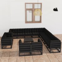 vidaXL 14-tlg. Garten-Lounge-Set mit Kissen Schwarz Kiefer Massivholz