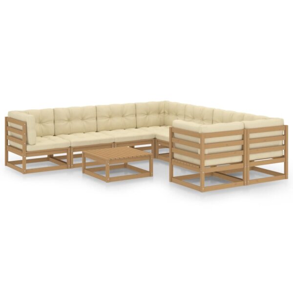 vidaXL 9-tlg. Garten-Lounge-Set Kissen Honigbraun Kiefer Massivholz