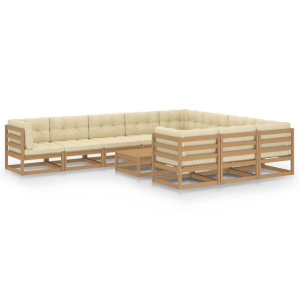 vidaXL 11-tlg. Garten-Lounge-Set Kissen Honigbraun Kiefer Massivholz