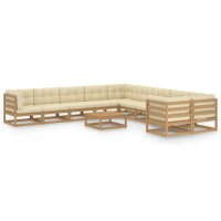 vidaXL 11-tlg. Garten-Lounge-Set Kissen Honigbraun Kiefer Massivholz