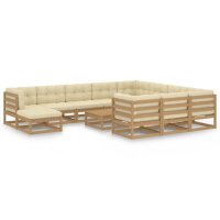 vidaXL 12-tlg. Garten-Lounge-Set Kissen Honigbraun Kiefer Massivholz