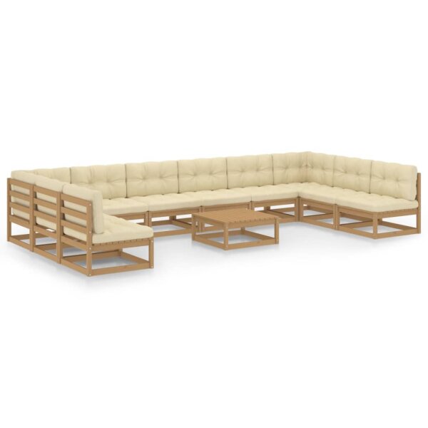 vidaXL 11-tlg. Garten-Lounge-Set Kissen Honigbraun Kiefer Massivholz