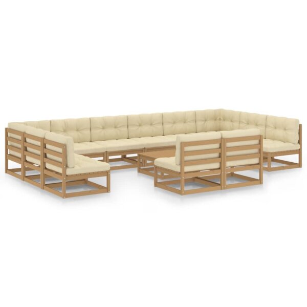 vidaXL 13-tlg. Garten-Lounge-Set Kissen Honigbraun Kiefer Massivholz