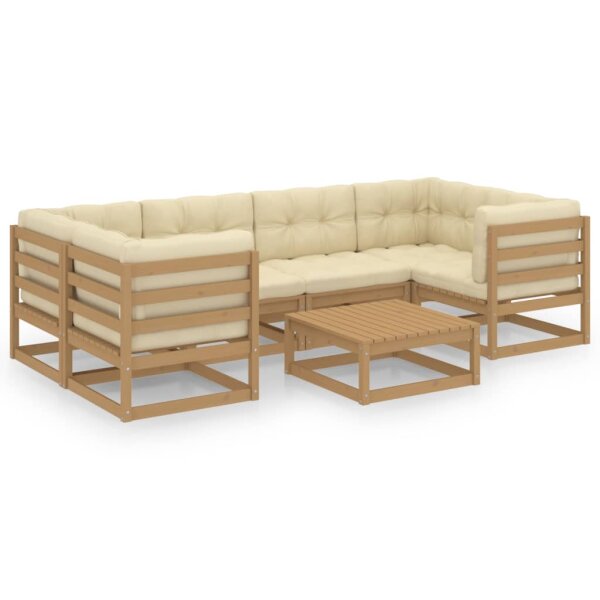 vidaXL 7-tlg. Garten-Lounge-Set Kissen Honigbraun Kiefer Massivholz