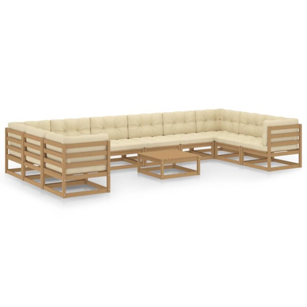 vidaXL 11-tlg. Garten-Lounge-Set Kissen Honigbraun Kiefer Massivholz