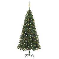 vidaXL K&uuml;nstlicher Weihnachtsbaum mit LEDs &amp; Kugeln Gr&uuml;n 210 cm