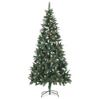 vidaXL K&uuml;nstlicher Weihnachtsbaum mit LEDs, Kugeln &amp; Zapfen 210 cm