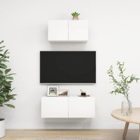 vidaXL 2-tlg. TV-Schrank-Set Weiß Holzwerkstoff