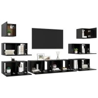 vidaXL 8-tlg. TV-Schrank-Set Schwarz Holzwerkstoff