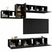 vidaXL 7-tlg. TV-Schrank-Set Schwarz Holzwerkstoff