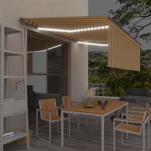 vidaXL Automatische Markise mit Jalousie LED Windsensor 4x3m Gelb Weiß
