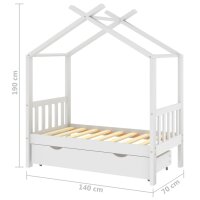 vidaXL Kinderbett mit Schublade Weiß Massivholz Kiefer 70x140 cm