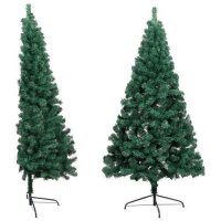 vidaXL Künstlicher Halber Weihnachtsbaum mit LEDs & Kugeln Grün 120 cm