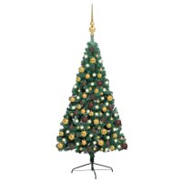 vidaXL Künstlicher Halber Weihnachtsbaum mit LEDs & Kugeln Grün 180 cm