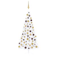 vidaXL Künstlicher Halber Weihnachtsbaum mit LEDs & Kugeln Weiß 180 cm