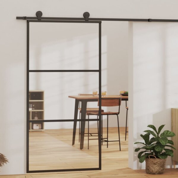 vidaXL Schiebet&uuml;r ESG-Glas und Aluminium 102x205 cm Schwarz