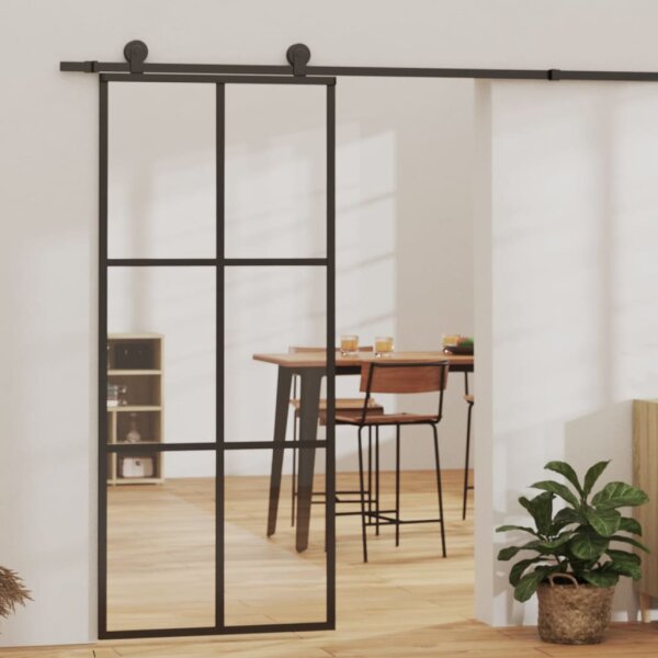 vidaXL Schiebet&uuml;r ESG-Glas und Aluminium 90x205 cm Schwarz